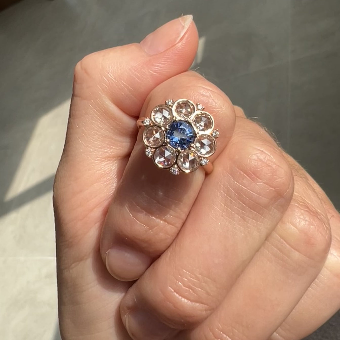 Cushion Cut Light Blue Sapphire Diamond Ring in 14K White Gold – Studio1040